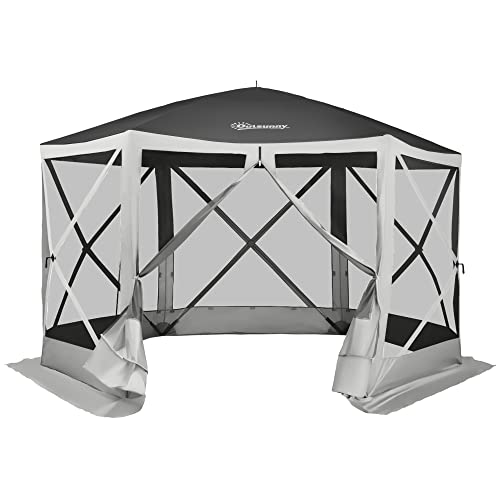 Outsunny 12' x 12' Hexagon Automatic Pop Up Screen Tents Camping Shelter Picnic Canopy Outdoor Sun Shade w/Mesh Sidewalls and Carry Bag Grey image 5