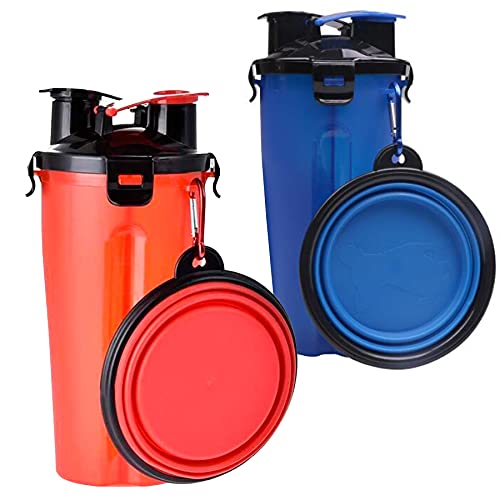 Dog 2 in 1 Bottle Pet Feeder Water Bottle & Collapsible Bowl Travel Outdoor Dry Food Water Storage For Cat Dog Small Animals
