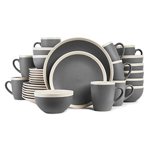 Stone Lain Dinnerware Set 32 Piece Dark Gray and Cream