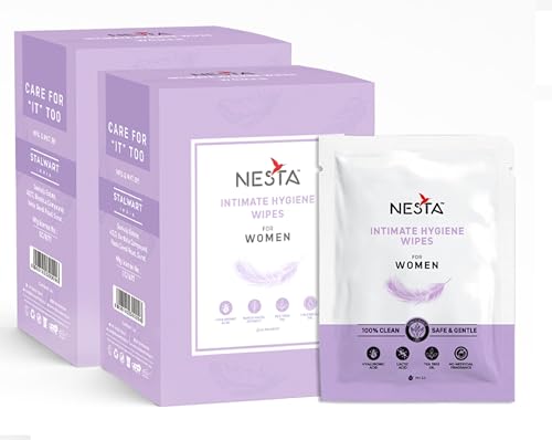 Nesta Soft & Gentle Intimate Hygiene Wipes For Women – ( Pack of 2 x 20 = 40 Wipes ), Individually Wrapped, Maintains Intimate Area pH Balance, Alcohol & Paraben Free, No Artificial Fragrance, 100% Biodegradable