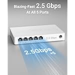 BrosTrend 5 Port 2.5GB Switch, Unmanaged Ethernet Switch for Game Console, PC, NAS, etc. 2.5 Gigabit Network Switch Fanless Plug & Play, Multi-Gigabit Switch, Desktop / Wall Mount, Lifetime Protection