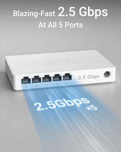 BrosTrend 5 Port 2.5GB Switch, Unmanaged Ethernet Switch for Game Console, PC, NAS, etc. 2.5 Gigabit Network Switch Fanless Plug & Play, Multi-Gigabit Switch, Desktop / Wall Mount, Lifetime Protection - Image 3