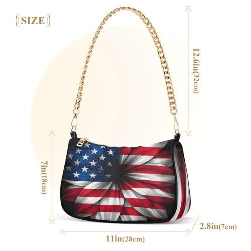 Image of Shoulder Bags for Women American US Flag Independence Day Patriotic Hobo Tote Handbag Small Clutch Purse with Zipper Closure