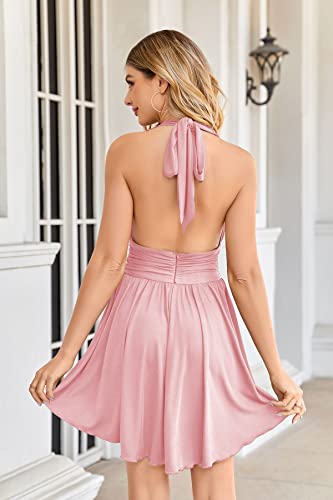 Image of Heysolo Women's Halter Deep V Neck Mini Dress Summer Backless Sleeveless Sexy Party Club Cocktail Dresses