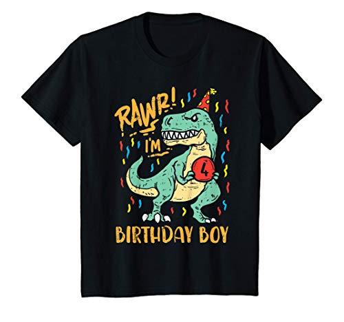 Niños Rawr 4 Birthday Boy Trex Dinosaur Cute 4th Birthday Gift Camiseta
