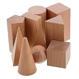 Milisten 10 Piezas Modelo geométrico Cubos de Actividad Bloques de construcción de geometría Bloques de geometría sólida Bloques geométricos Bloques de Formas matemáticas de Madera Beige