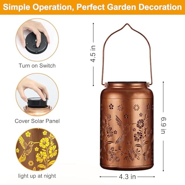 Solar Lanterns Outdoor, Waterproof Hanging Metal Solar Lanterns LED Decoration for Garden, Yard, Patio - Perfect Birthday Gifts for Women Mom Grandma(Hummingbird)