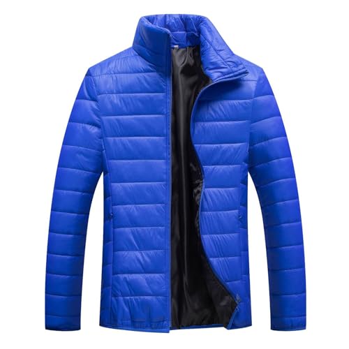 Duohropke Chaqueta de plumón para hombre, de invierno, corta, corte regular, chaqueta acolchada, cuello alto, manga larga, abrigo de invierno con capucha, azul, L