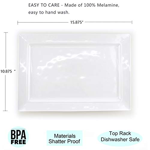 Kx-Ware Melamine Serving Tray - 2 Piece 15.875 Inch X 10.875 Inch 100% Melamine Rectangular Platter,White Color thumb #1