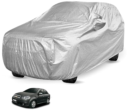 Image of Auto Hub Waterproof Car Cover Compatible with Chevrolet Aveo with Mirror Pocket, Soft Cotton Lining, Waterproof Aveo Car Cover- Metallic Silver