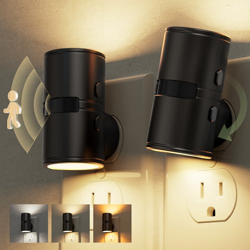 Image of L LOHAS LED Motion Sensor Night Light, Mini Motion Activated Night Lights Plug into Wall, Rotating Motion Sensor Light Indoor, Amber-3000K-5000K, 10%-50%-100% Lumen, Hallway Bedroom Stairway, 2 Pack
