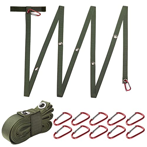 D.B.J タープ延長ベルト 小川張り セッティングテープ コネクションテープ 小川張りテープ 耐荷重200㎏ 3.15m 2色 高強度 ナイロン バンド キャンプロープ ストラップ コネクト アウトドア 10個カラビナが付属