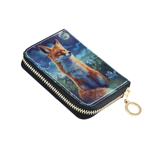 Credit Card Holder Animal Fox Mini Leather Wallet Card Holder Zipper Wallet For Man And Women