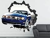  YQSL Wandaufkleber Wandtattoo Dekoration von Auto Sport Mustang zerschlagen 3D Sticker Art Vinyl