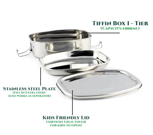 Image of Stainless Steel Lunch Box for Office School Use | 2-Compartment Tiffin with Locking Clip | Airtight & Leakproof Food Grade Steel Container | Lunch Box for Kids Men Women Girls Boys