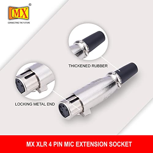Image of MX 3 Pin XLR Microphone Connector pin Pure Copper Nickel Plated Pins1 for High Conductivity microphone (4-Pin XLR Female, Pack of 4, Female Connector)