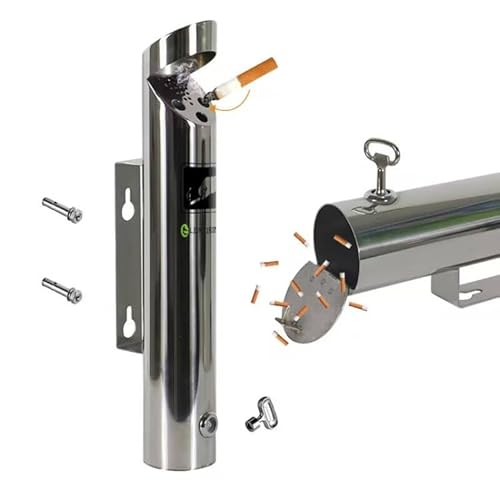 Cendrier mural verrouillable,Colonne de cendrier mural en acier inoxydable 304,Cendrier extérieur en acier inoxydable avec vis et clé,pour la centres commerciaux, halls d'hôtels,AS012-Argent,7.5x46cm