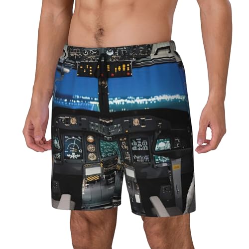 Airplane Cockpit Print Mens Swim Trunks Quick Dry Board Shorts Mesh Lining, Breathable Beach Surf Shorts2
