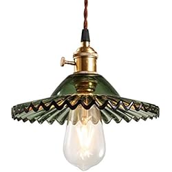 Lamparas De Techo De Porcelana Antiguas Industrial Lámpara de Techo Retro, E27 Lámpara Colgante de Cristal Vintage, Colgante de luz con Portalámparas de Latón Para Dormitorio Restaurante Sala de Estar (Color Verde)