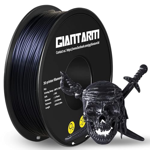 GIANTARM Silk PLA Black Filament 1.75mm Dimensional Accuracy +/-0.02mm, 3D Printer PLA Filament 1 kg Spool