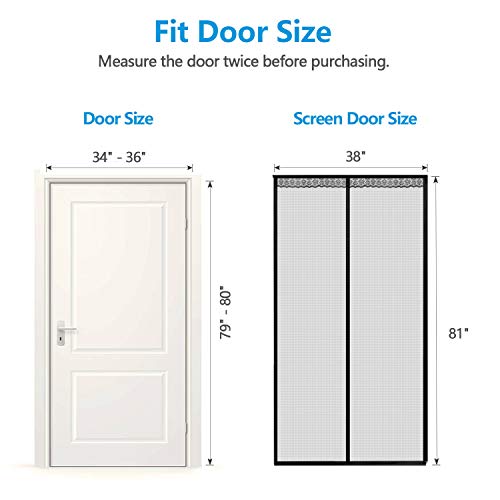 JOYPEA Magnetic Screen Door with Durable Fiberglass Mesh Curtain and Full Frame Hook & Loop - Fits Doors up to 36"x80"