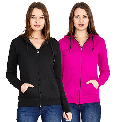 Image of Ideation Women's Cotton Full Zipper Sweatshirt Hoodies with Kangaroo Pocket - (Pack of 2)