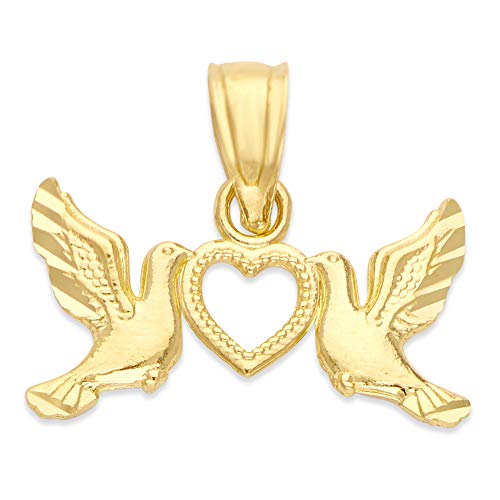 Generic10k Real Solid Gold Doves in Love Pendant, Religious Jewelry for Prayer, Romantic Gifts for Her,Yellow