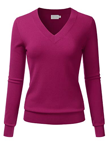 Image of LALABEE Women's V-Neck Long Sleeve Soft Stretch Pullover Knit Top Sweater (S~XXL)