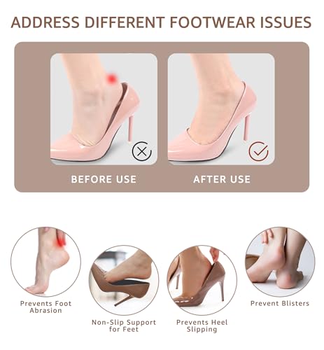 Image of HiRui 4 Pairs Gel Heel Grips & Liners - Cushion Pads and Inserts for Loose Shoes, Prevent Heel Pain, Blisters, and Rubbing, Ideal for Womens & Mens Shoe Fit (4Pairs:2Black, 2Beige)