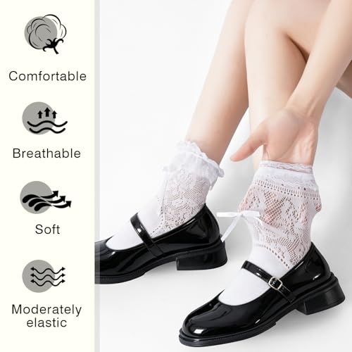 Image of YOYOU Lace Ruffle Socks for Women Cute Socks for Dress Loafer Mary Jane Ballet Flats One Size 5-9