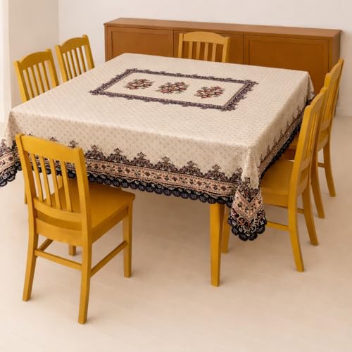 Image of Homerz Premium 6 Seater dinnig Table Heritage Series Velvety Table Cover, Vibrant Royal Designs with Border Cutwork (Persian, 54x78 inch- 6 Seater Dining Table)