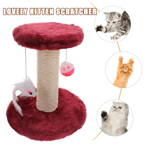 Rascador interior para gatos con pelotas colgantes de felpa color rojo miniatura 5