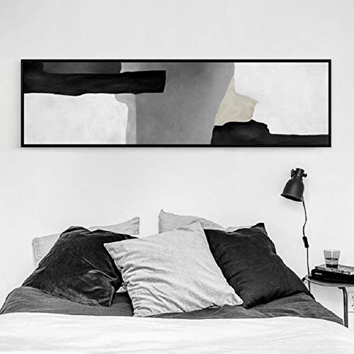 Toile murale abstraite noir et blanc grand format 60x140 cm pour tableau décoration maison