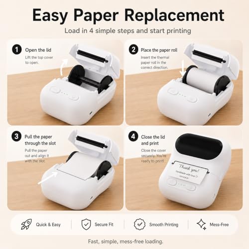 Image of Compact Thermal Printer, mini Wireless Printer, can Print barcodes and Stickers, Suitable for Office, Retail, and Jewelry Label Production, Supports Mobile Phone Connection and USB Charging (White)