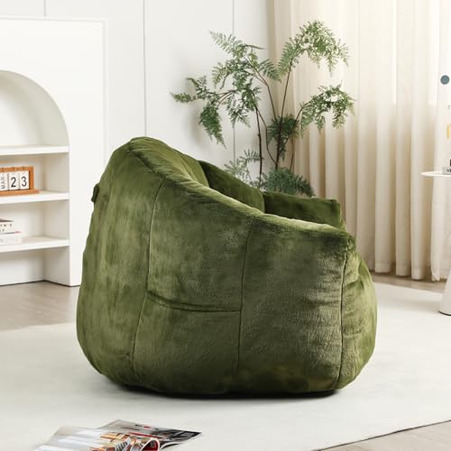 Image of Bean Bag Chair with Arms for Adults - Furry Lazy Sofa, Armrests Stuffed High-Density Foam Filler Chair, Small Cozy Reading in Bedroom Living Room and Dorms (Green)