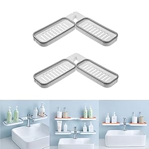 Badkamer Hoek Ponsvrij Rek, 180 Graden Roterende Hoekplank Shampoo Opbergrek, Keuken Plank Organizer (2 stuks grijs)