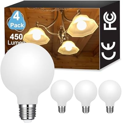 Vinaco G25/G80 Globe Light Bulb 60 Watt, 4 Pack Dimmable No Flicker G25 Vanity Light Bulbs 450LM 6W, Equal 60W, 2700K Warm White Milky Frosted Glass E26 Base, CA10 LED Bulb for Vanity Makeup Mirror