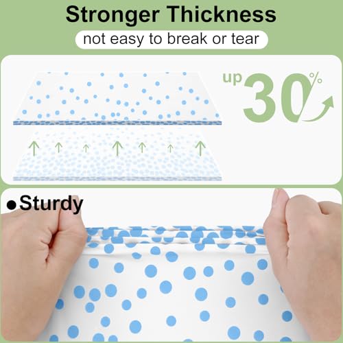 Image of Smiry Plastic Table Cloth Disposable 3 Pack, 54 x 108 Inch Rectangle Waterproof Tablecloth, Printed Gold Table Runner Style for Birthday Weeding, Party, Leakproof & Sturdy, White and Baby Blue