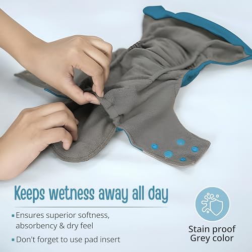 Image of LuvLap Reusable Baby Cloth Diaper, Double Leak Guard, High Absorption, Quick dry, Stain-Proof Comfort & Protection, 3m+, adjustable waist & height with snap buttons, Absorbent insert, White & blue