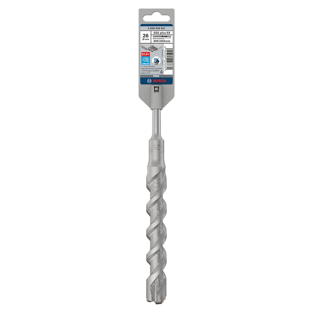 Bosch 1x PRO SDS plus-5X Hammer Drill Bit (for Reinforced concrete, Concrete, Ø 26,00 mm, Professional Accessory Rotary Hammer Drill)