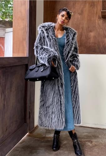 Women's Long Ankle Length Faux Fur Coat Winter Soft Fur Overcoat Jacket Outwear Sweater With Hat2