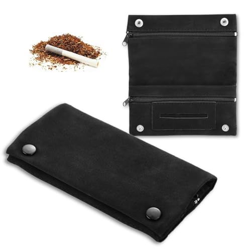 Issimober - Blague à tabac en cuir - 15,5 x 5,5 cm - Portable - Multicouche - Sac à tabac rotatif - Noir Issimober - Blague à tabac en cuir - 15,5 x 5,5 cm - Portable - Multicouche - Sac à tabac rotatif - Noir
