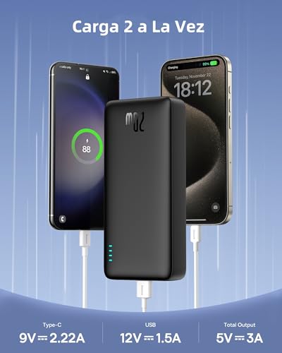 Baseus Powerbank, 20.000 mAh, snel opladen, externe mobiele telefoon-accu 20 W PD QC oplader met USB C in & out, kleine maar sterke powerbank voor iPhone 15 14 13 12 11 Samsung S23 S22 iPad Google LG - Afbeelding 6
