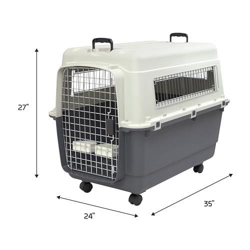SportPet Designs Plastic Kennels Rolling Plastic Wire Door Travel Dog Crate- XLarge