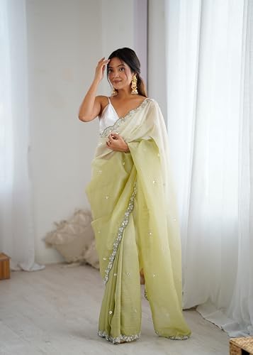 Image of Women's Chiffon Embellished Saree With Unstitched Blouse Piece