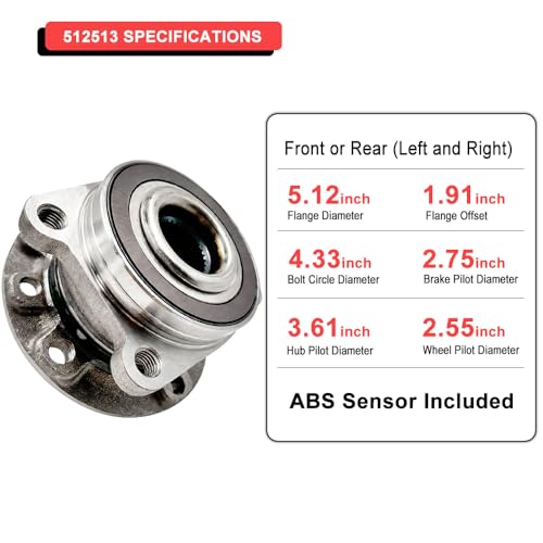 Image of MotorbyMotor 512513 Front Wheel Bearing Hub Assembly AWD fits for 2014-2023 Jeep Cherokee (Off Road Suspension Models) Low-Runout OE Replacement Hub Bearing w /ABS Sensor