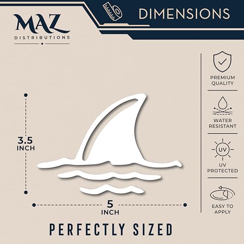 Image of MAZ DISTRIBUTIONS - Shark Fin Sticker - Vinyl Shark Fin Sticker for Car, Truck, SUV, and Van - Indoor and Outdoor Use for Wall - Waterproof Decal for Laptop and Skateboard - MAZ 449 (White)