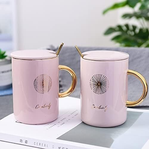 Prezenty Kubek ceramiczny Kubek Ręcznie malowany Złoty Kubek Ceramiczny Różowy Śliczny Kubek ze Złotą Łyżką Dziewczyna Kubek Wody Kubek Kreatywny Kubek Studencki Para Kubek (Kolor: Duża kropka) (Colo