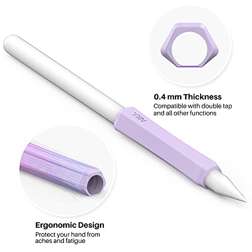 Image of NIUTRENDZ 3 Pack Silicone Grip for Apple Pencil 2 & Apple Pencil Pro & Apple Pencil (USB-C) Ergonomic Design Protective Case Cover Sleeve (White + Purple + Pink)