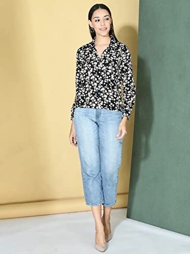 Image of Rayon Black & White Floral Top | Super Soft Collared Neck Regular Fit Top for Women & Girls